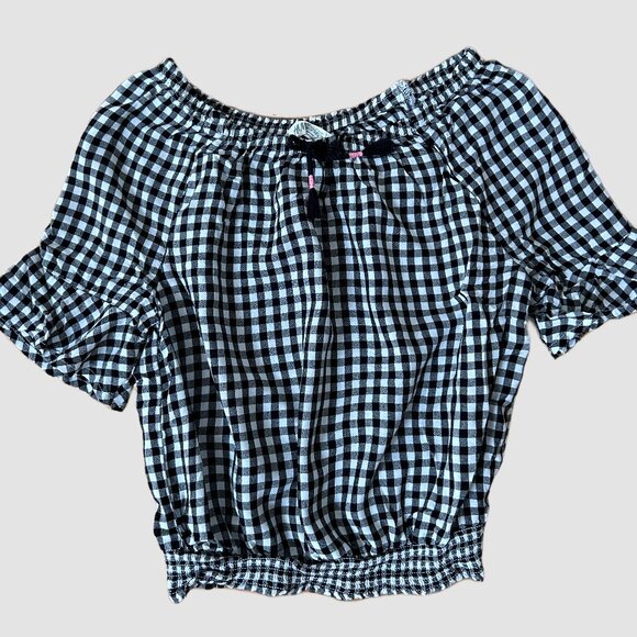 H&M BLACK & WHITE CHECKERED PEASANT STYLE PULLOVER BLOUSE GIRLS SIZE 12-13 - Picture 5 of 7